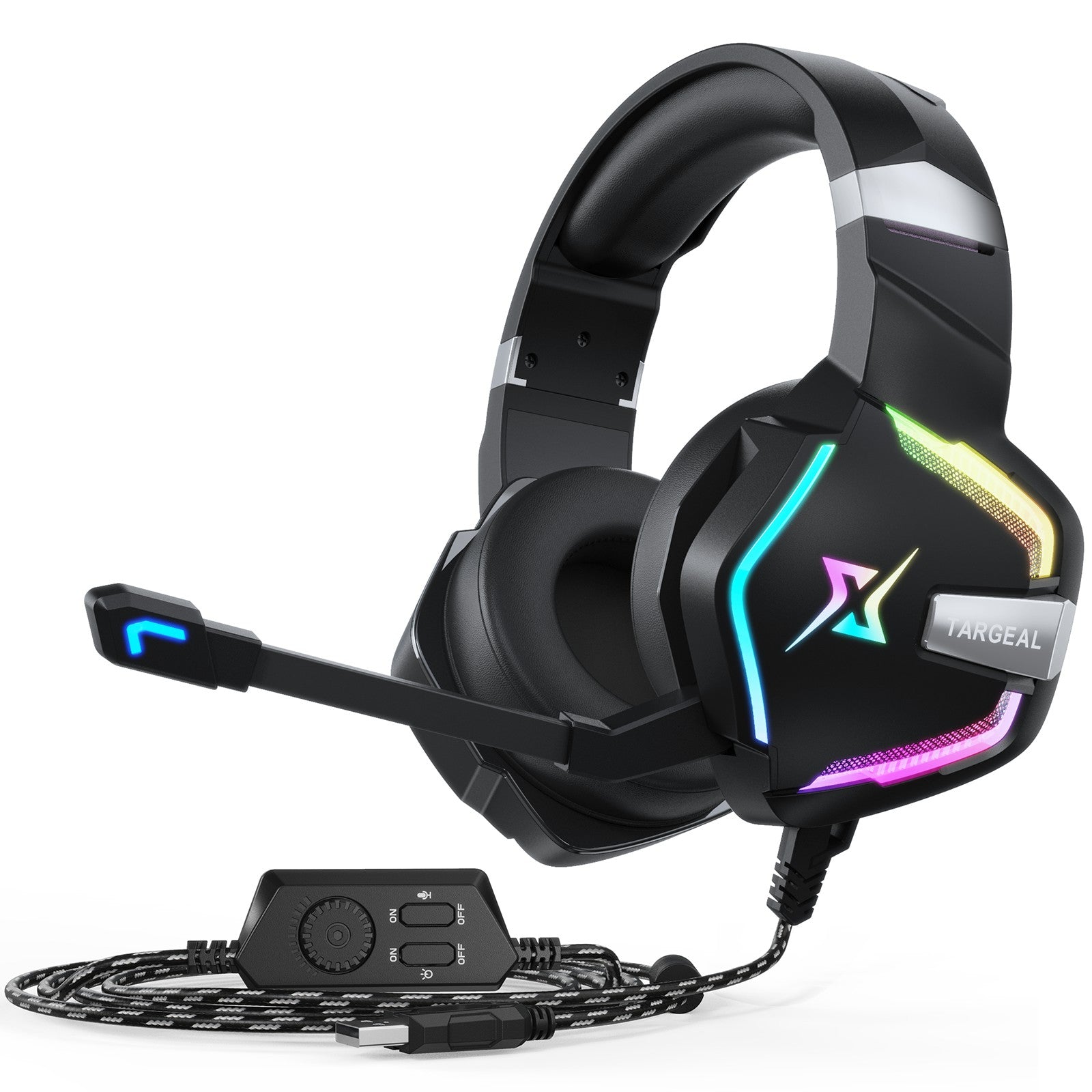 TARGEAL 7.1 Surround Sound USB Wired Headphones PC Gaming Headset with RGB Light for PS4 Smartphone Laptop TARGEAL 7.1 Surround Sound USB Wired Headphones PC Gaming Headset with RGB Light for PS4 Smartphone Laptop